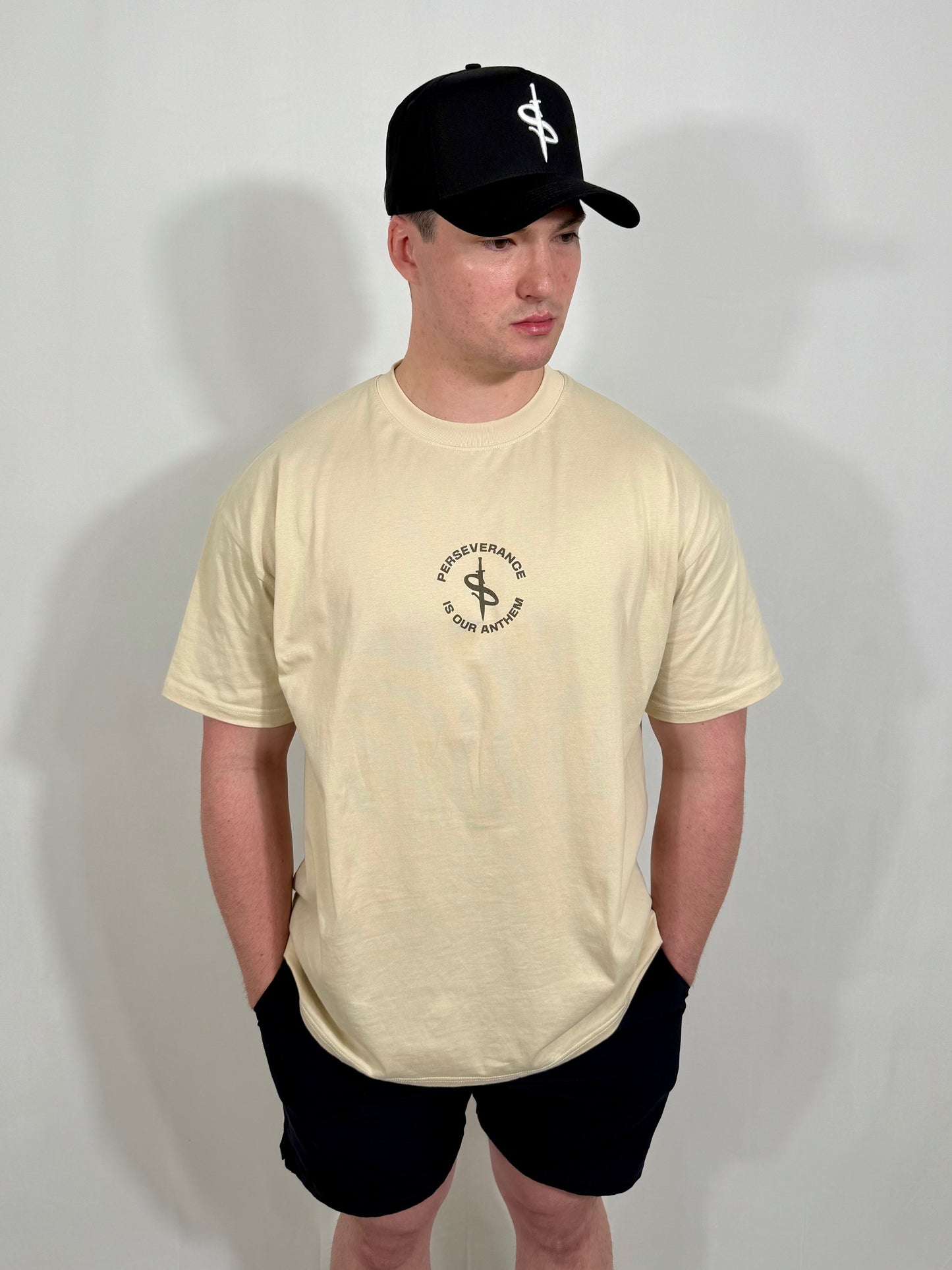 PERSEVERE 'PREMIUM' OVERSIZED TEE IN CREAM